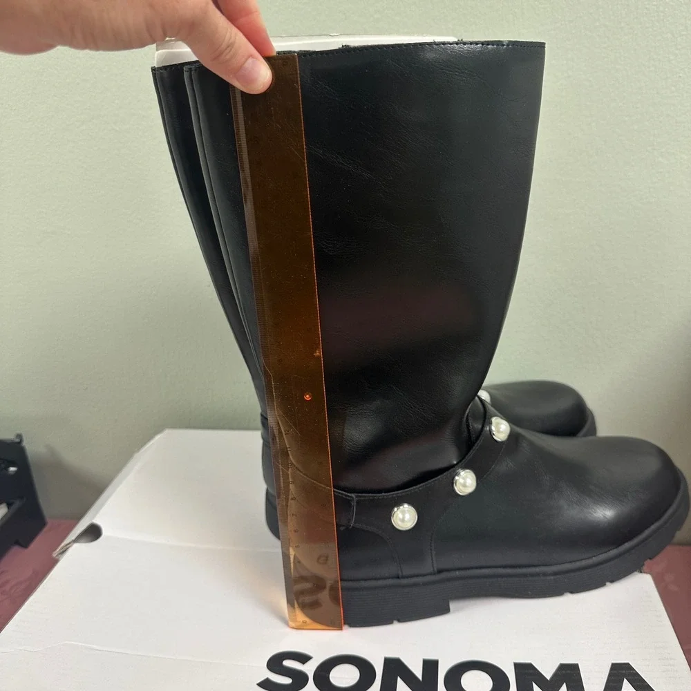 Sonoma Goods For Life Girls Black Pearl Strap Tall Boots BREAH Size 6 NEW